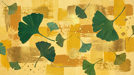 Goldene Ginkgoblätter auf gelbem Hintergrund von Siti Zuliana