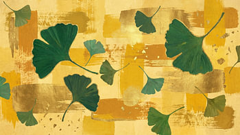 Golden Ginkgo Leaves On Yellow