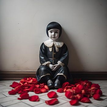 Pierrot mit Rosenblättern