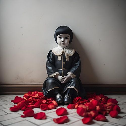 Pierrot with rose petals