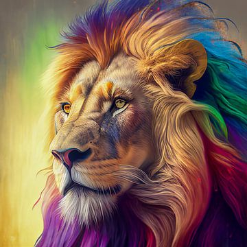 Portrait of a Lion with Colourful Hair Illustration by Animaflora PicsStock