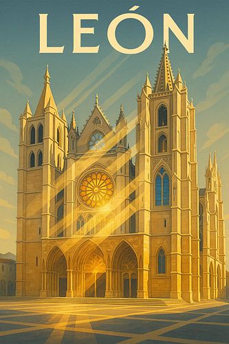 León Kathedraal Art Deco Poster