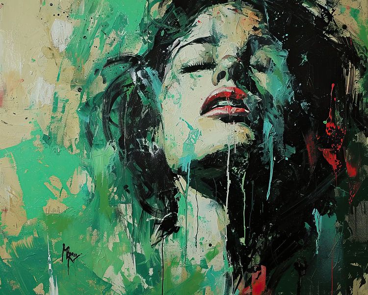 Urban Art Woman | Groene Extase van Blikvanger Schilderijen