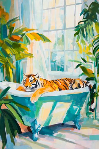 Détendre le tigre dans la baignoire