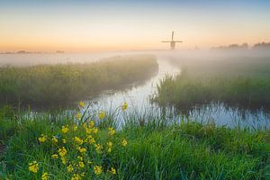 Paysage de polders néerlandais avec des moulins à vent sur Original Mostert Photography