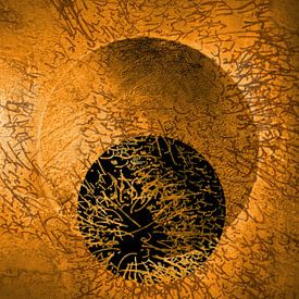 Cirkel en textuur in oranje en zwart van Claudia Gründler