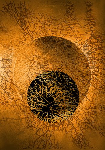 Cirkel en textuur in oranje en zwart