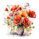 Stilleven met kleurrijke klaprozen in een vaas, aquarel schilderij op wit canvas art design van Animaflora PicsStock thumbnail
