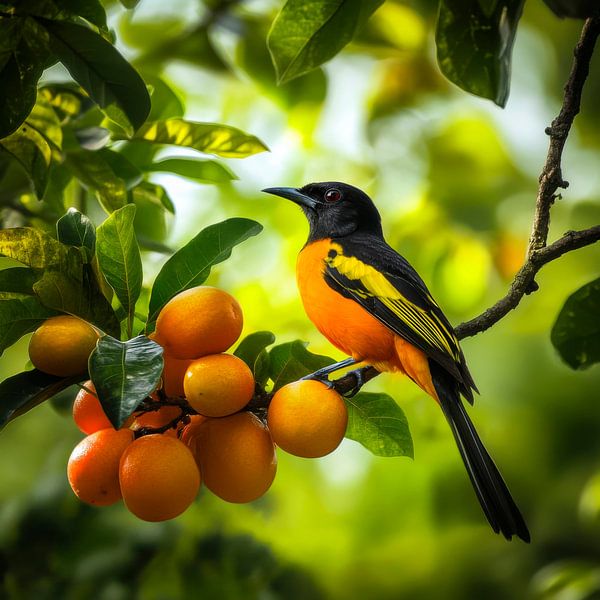 Schöner Vogel an Obstbaum von Poster Art Shop