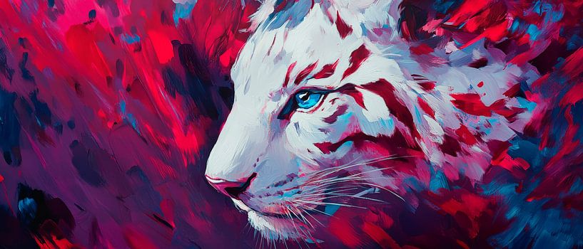 Majestätischer weißer Tiger in Farbenrausch von Poster Art Shop