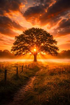 The Path of Light – Majestic Oak at Sunset