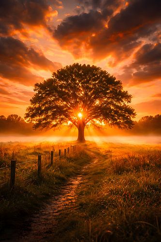 The Path of Light – Majestic Oak at Sunset