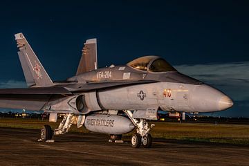 De Boeing F/A-18C Hornet van VFA-204 River Rattlers uit Louisiana die een nachtje bleef "slapen van Jaap van den Berg