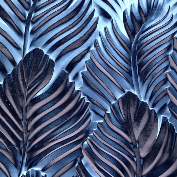 Abstract palmboom bladeren in blauw van Maurice Dawson