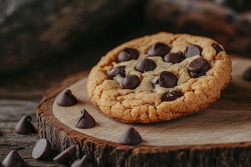 Kunstprint van chocoladekoekjes op hout – sfeervolle decoratie voor bakliefhebbers