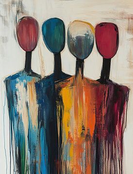 Figuren schilderij | Abstracte mensen in kleur van Kunst Kriebels
