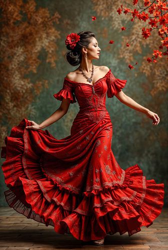 In een werveling van rode bloesems