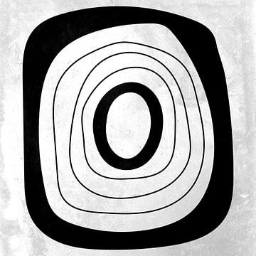 Abstracte geometrische zwarte en witte cirkels 8 van Dina Dankers