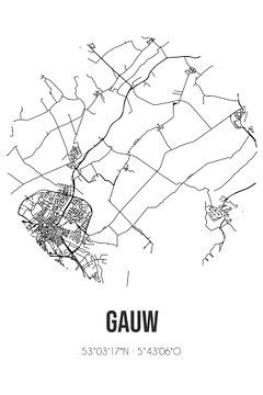 Gauw (Fryslan) | Karte | Schwarz und weiß von Rezona