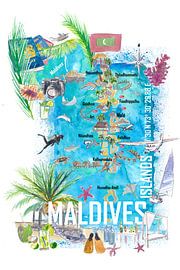 Maldives Islands Illustrated Travel Map with Holiday Dreams and Hideaways by Markus Bleichner