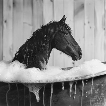 Edles Pferd in der Badewanne - Ein zauberhaftes Badezimmerbild für Ihr WC von Felix Brönnimann