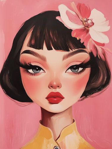 Porträt in Rosa, hippe Illustration