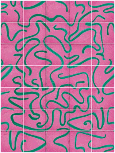 Lignes modernes et abstraites sur un motif de carreaux, rose - vert