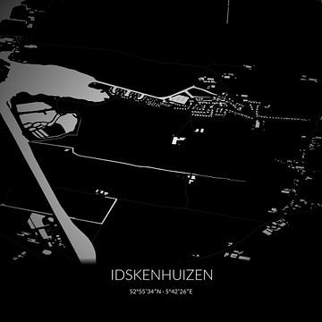 Schwarz-weiße Karte von Idskenhuizen, Fryslan. von Rezona