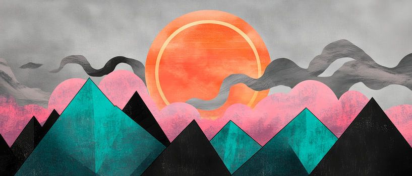 Sunset over colourful mountains by Poster Art Shop