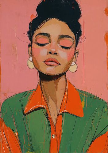 In green-orange against pink