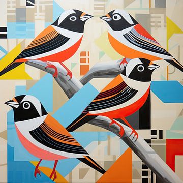 Geometrische Vogels | Moderne Vogelkunst van Blikvanger Schilderijen