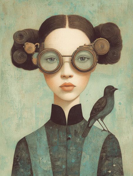 Elegant woman with steampunk glasses and bird - intriguing portrait in soft tones by But First Framing