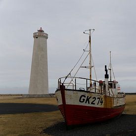 Leuchtturm bei Garður, Island von Hans Peter Debets