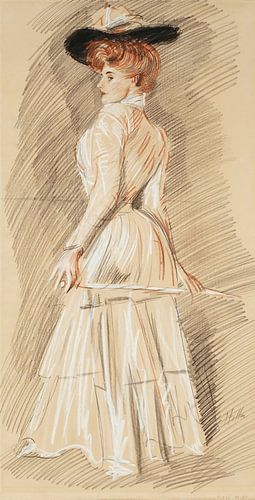 Paul César Helleu - Elegante vrouw met wandelstok