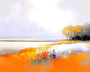 Blumenfeld | Orange Ufer Bäume