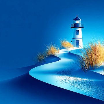 Phare sur une dune enneigée la nuit