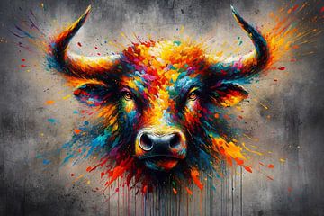 Kleurenpracht: wilde bizons in een artistiek aura van artefacti
