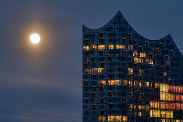 Hambourg - Elbphilharmonie (Elphi) avec lune sur Das-Hamburg-Foto