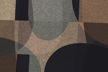 Abstracte organische vormen en lijnen. Geometrische kunst in retro stijl in grijs, bruin, zwart III van Dina Dankers