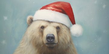 Schattige beer met een kerstmuts op van Whale & Sons