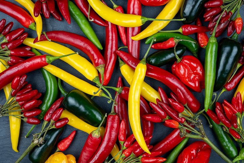 Une diversité de piments éclatants en rouge, jaune et vert par Photo Art Thomas Klee