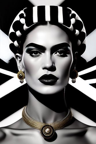 Frida, op art black and white portrait by Dreamy Faces