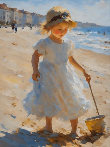 Spelend meisje op het strand impressionisme
