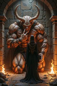 Dark Fantasy Wandbild: ZARKEPHION – Der angekettete Dämon und seine Herrin
