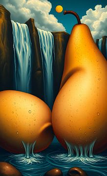 Kunst met fruit in het landschap Dali stijl van Egon Zitter