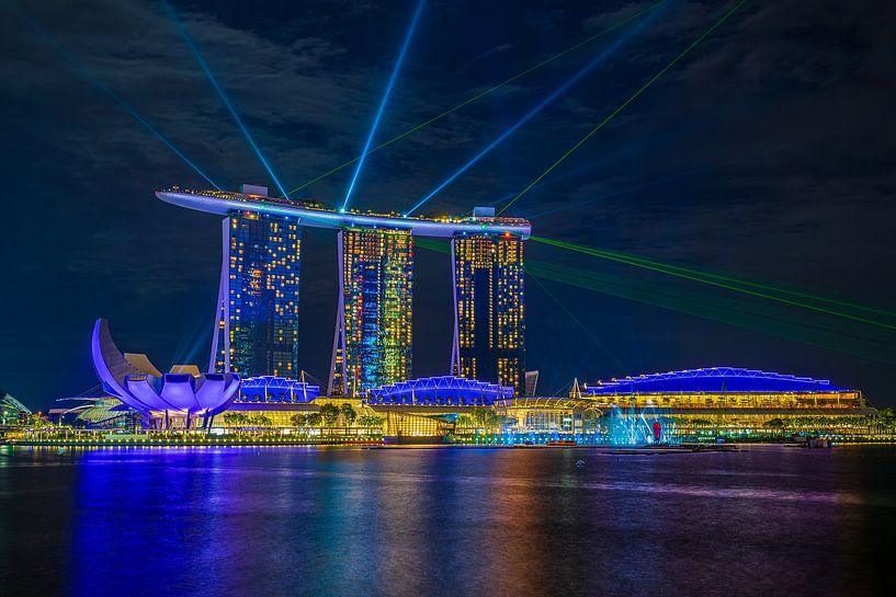 Marina Bay Skyline Singapore with laser show by Tux Photography