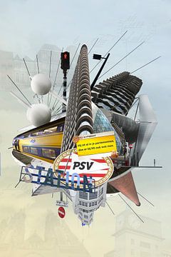 Collage ville d'Eindhoven avec stade PSV accessible en train.