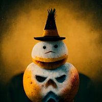 Evil sneeuwman met pompoen lichaam