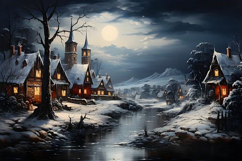 Het winterdorp bij de rivier