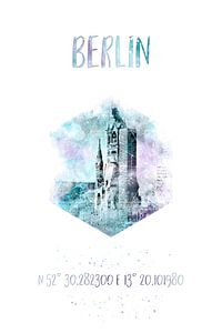 Coördinaten BERLIN Memorial Church | Aquarel van Melanie Viola